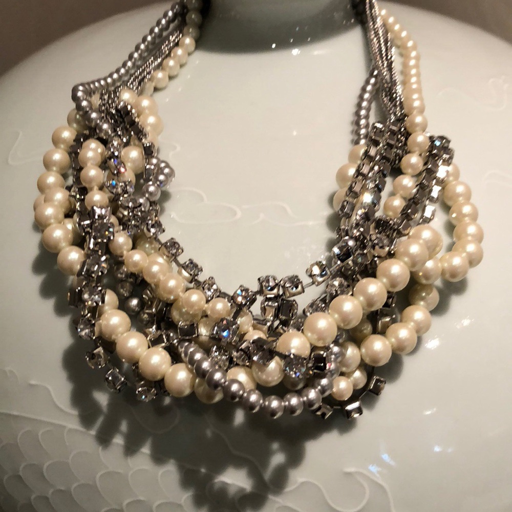 Twisted Pearl and Crystal Necklace